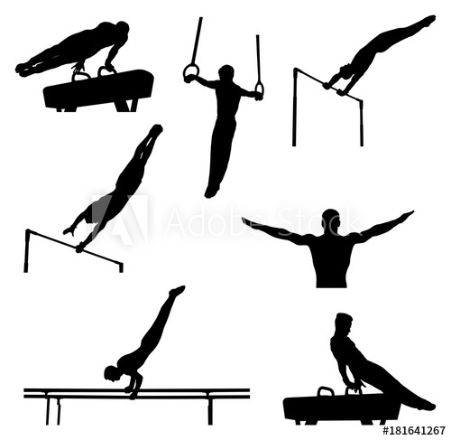500x487 Set Men Athletes Gymnasts In Artistic Gymnastics Silhouette
