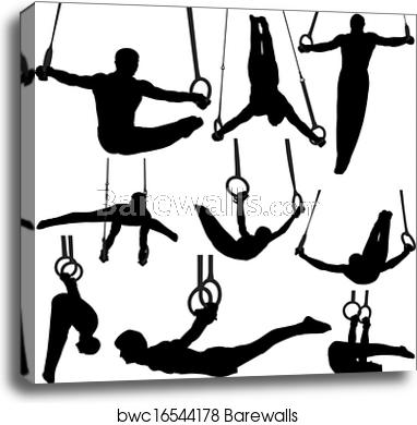 382x390 Gymnastics Rings Vector Silhouettes, Canvas Print Barewalls