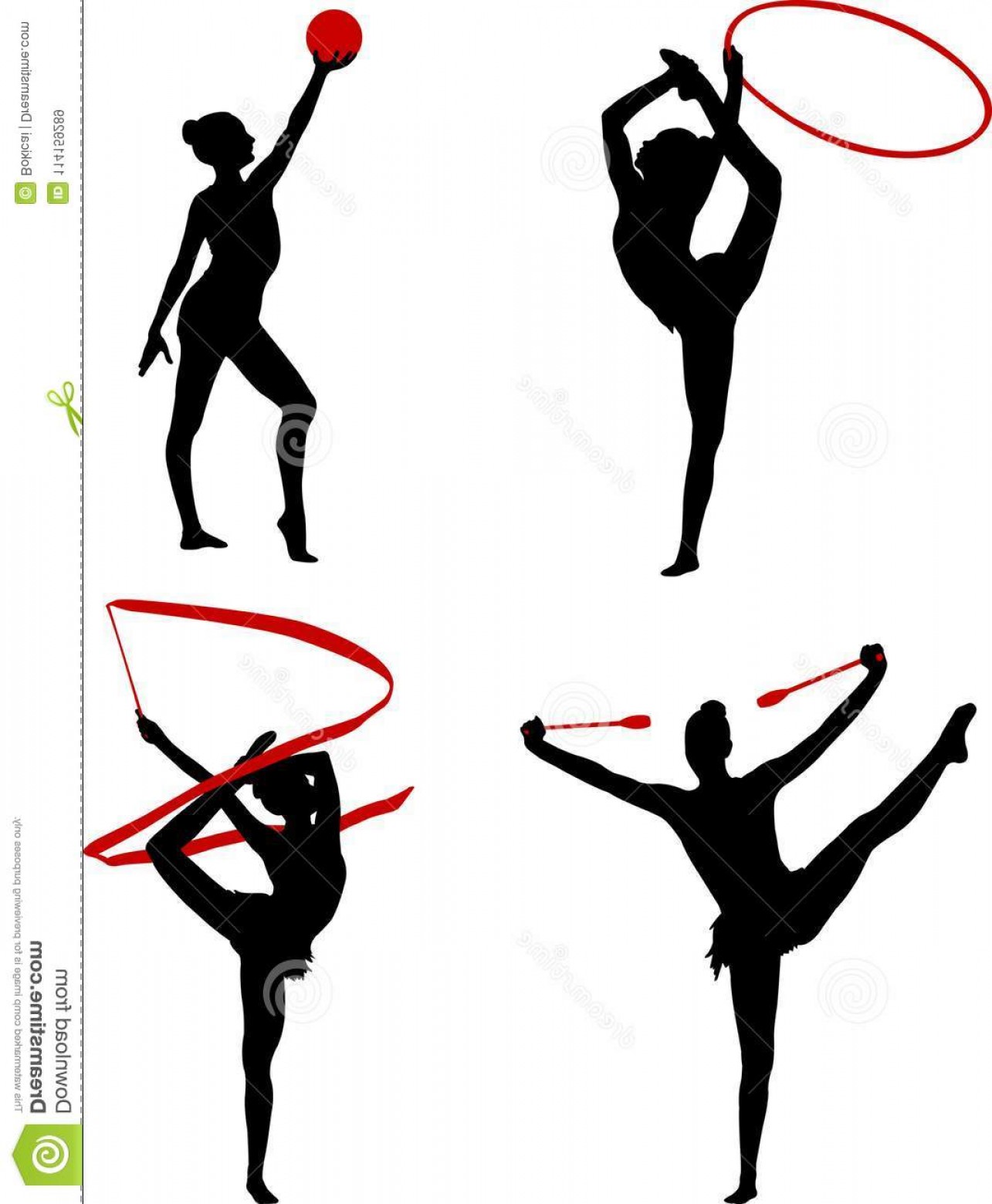 1285x1560 Rhythmic Gymnastics Silhouettes Set Vector Image Soidergi