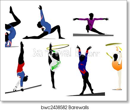 435x370 Woman Gymnastic Colored Silhouettes Vector Illustration, Art