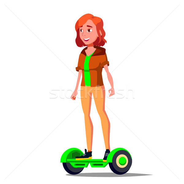 600x600 Teen Girl On Hoverboard Vector Riding On Gyro Scooter Outdoor