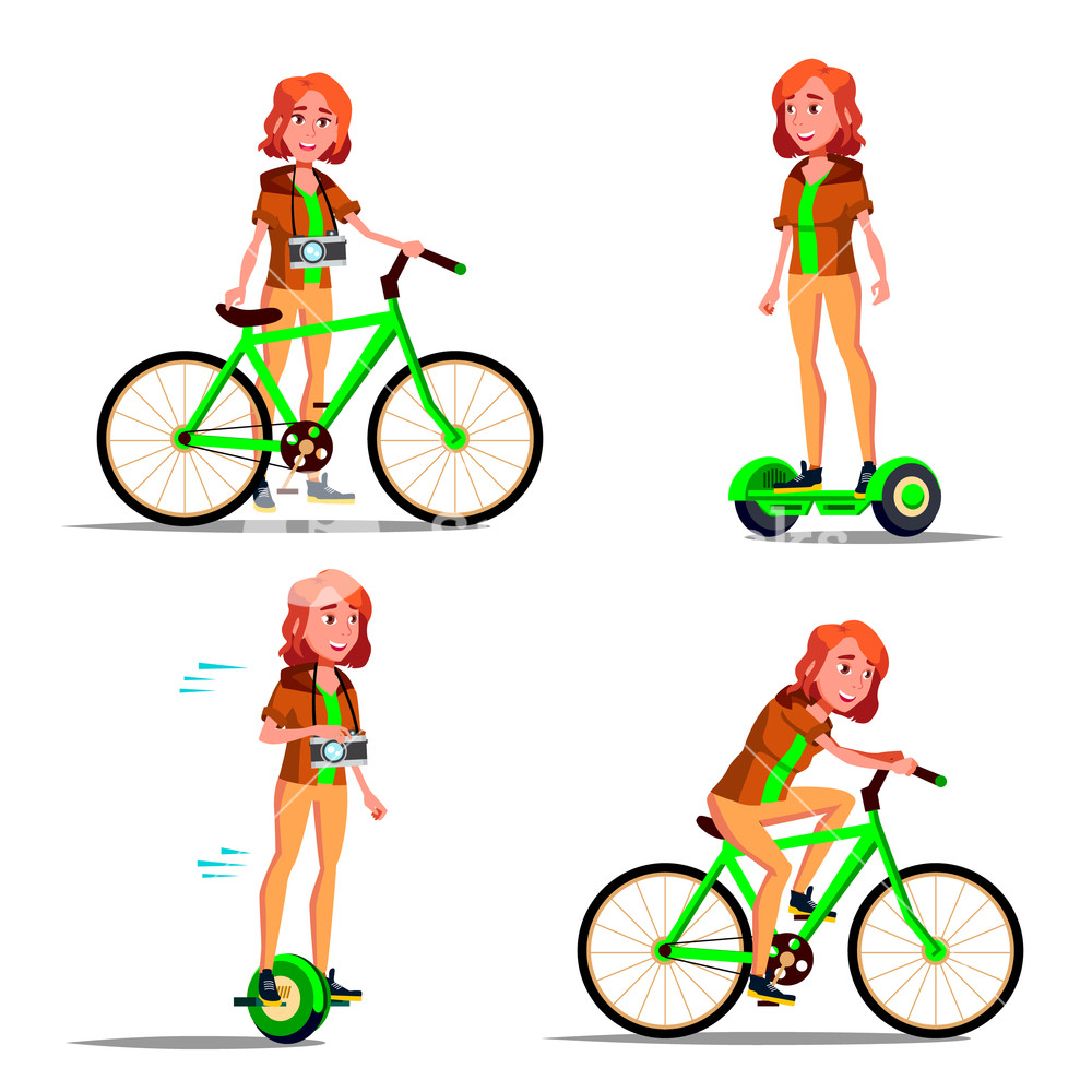 1000x1000 Teen Girl Riding Hoverboard, Bicycle Vector City Outdoor Sport