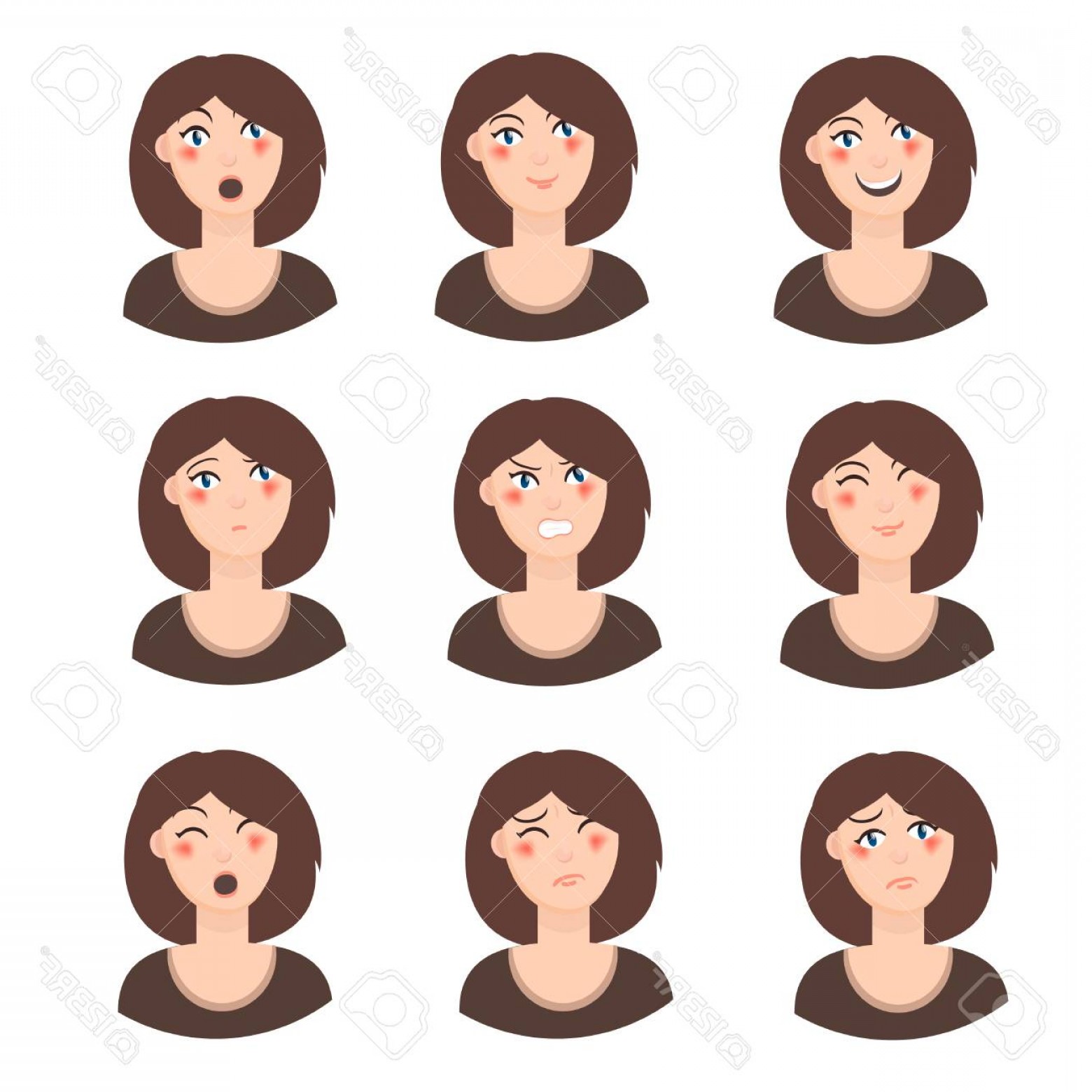 1560x1560 Photostock Vector Girl Emotion Faces Cartoon Vector Illustration