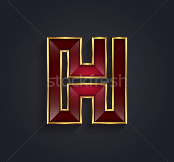 600x557 Beautiful Vector Graphic Ruby Alphabet With Gold Rim Letter H