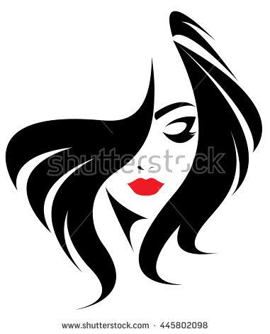 381x470 Long Hair Style Icon, Logo Women Face On White Background, Vector