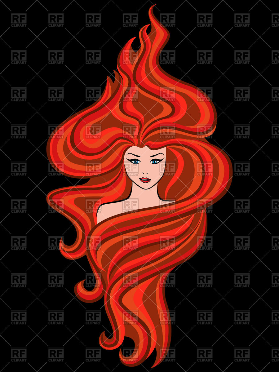 900x1200 Beautiful Woman With Red Wavy Hair On Black Background Vector