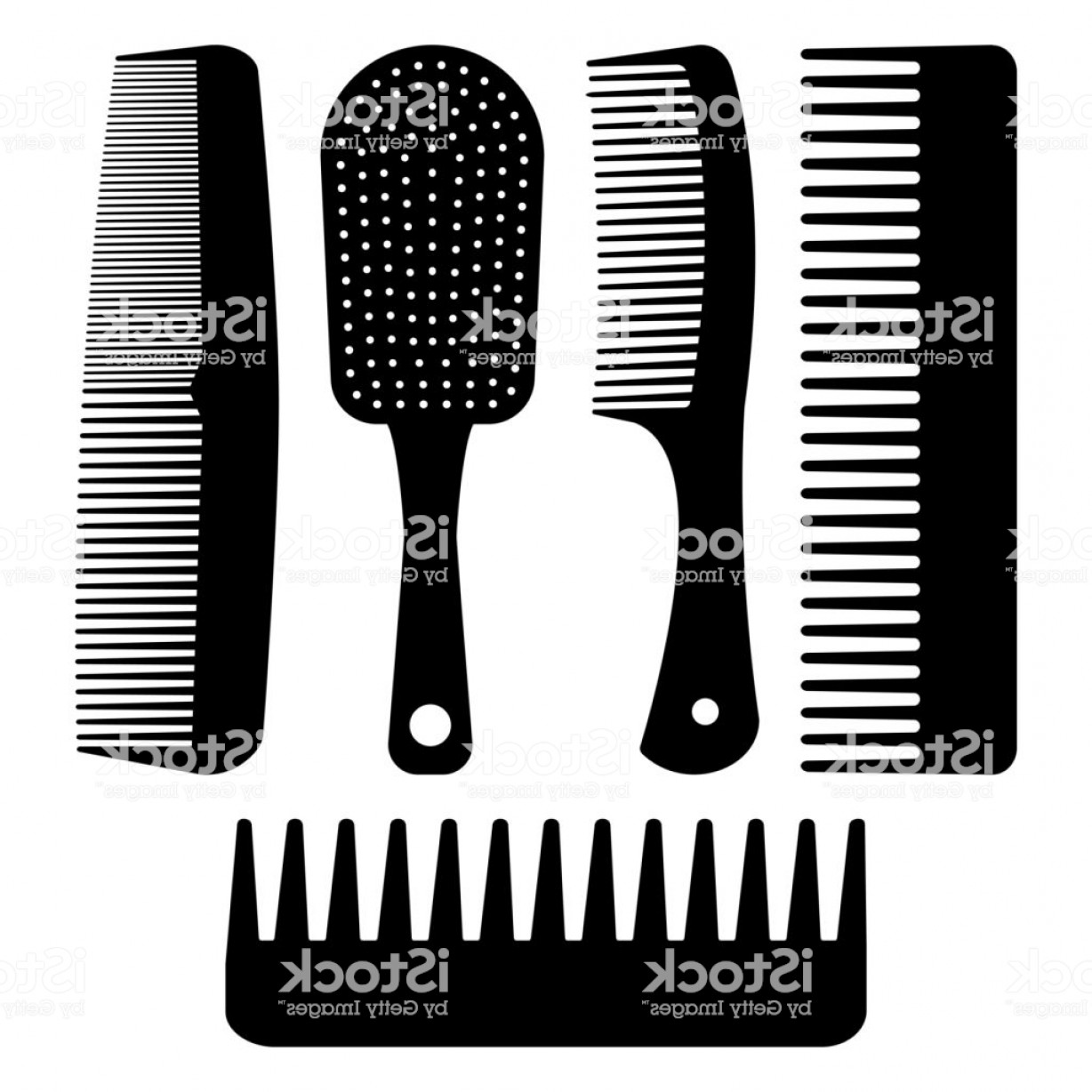 1228x1228 Set Of Different Hair Combs Black Silhouettes Vector Illustration