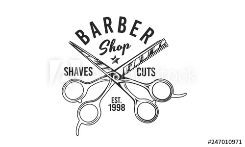 500x300 Barber Shop Scissors Vector Logo Retro Print Logo Template