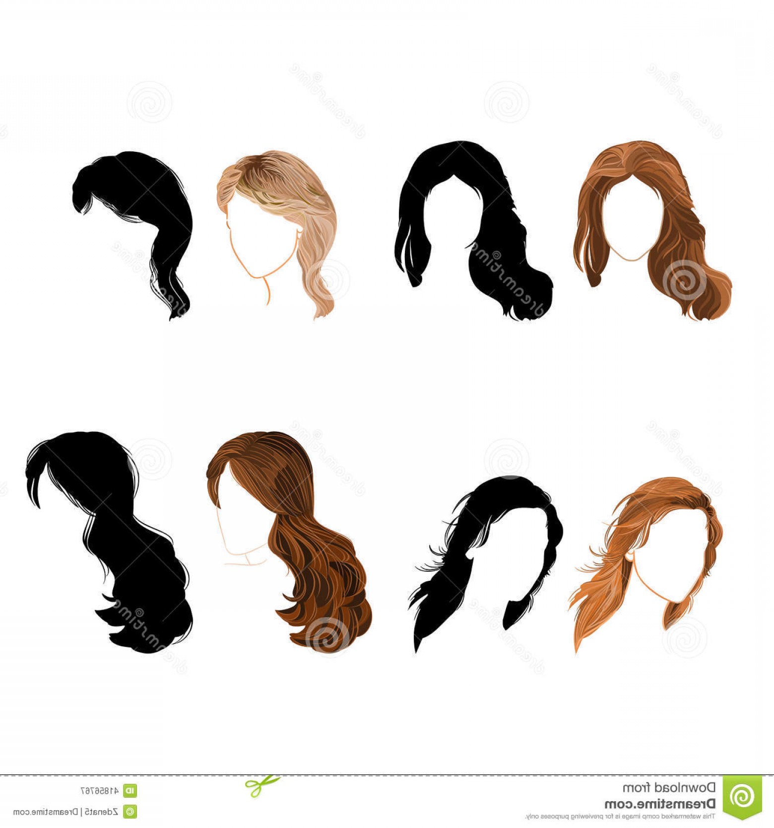 1560x1668 Stock Illustration Set Long Hair Natural Silhouette Vector