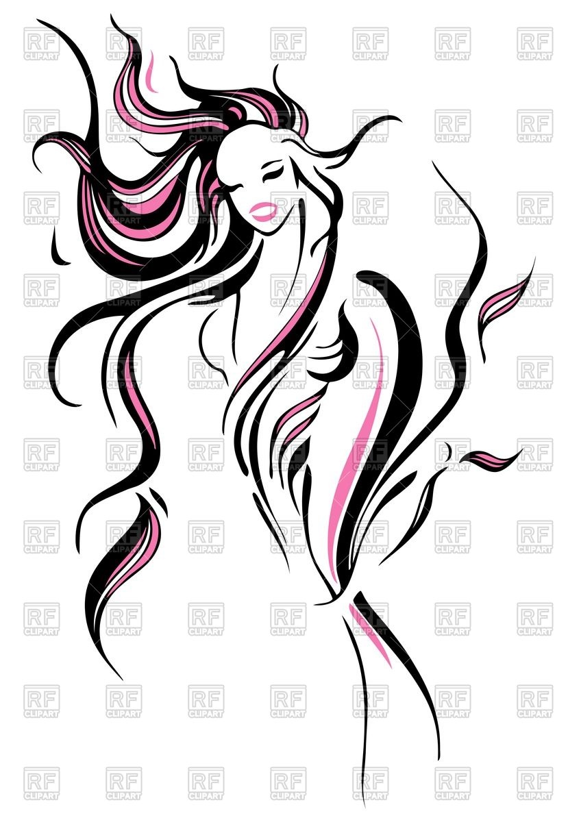 829x1200 Abstract Contours Of Young Girl With Long Hair Vector Image