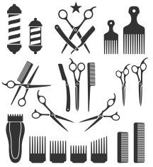 Barber Tools For Haircut Black And White Vector Icon Set Vector 216x235 Barber Tools For Haircut Black And White Vector Icon Set Vector