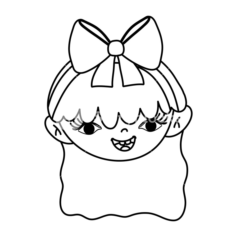 1000x1000 Line Child Girl Head With Bandhair And Hairstyle Vector