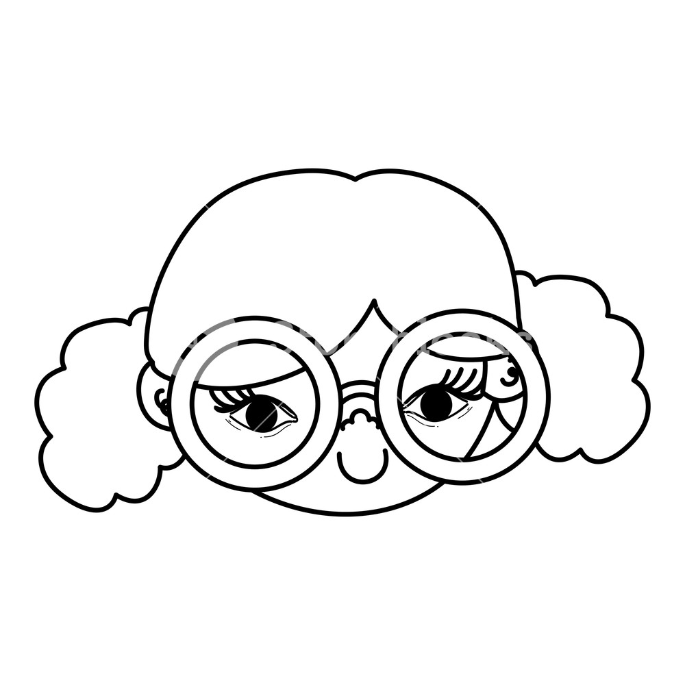1000x1000 Line Child Girl Head With Glasses And Hairstyle Vector