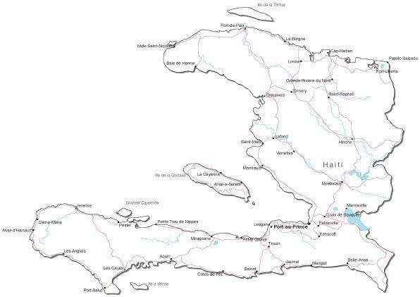 596x421 Haiti Black White Road Map In Adobe Illustrator Vector Format