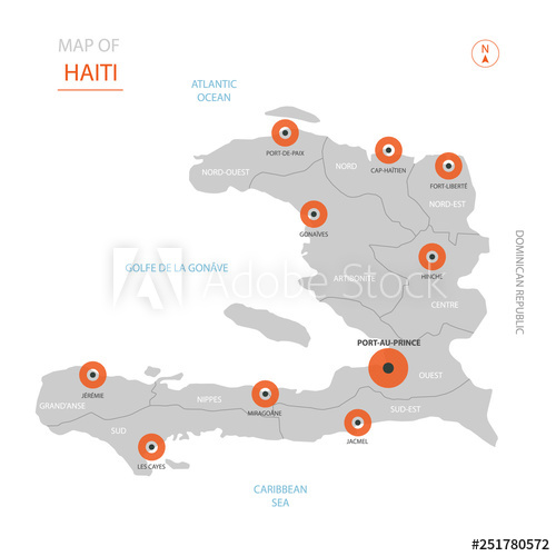500x500 Stylized Vector Haiti Map Showing Big Cities, Capital Port Au