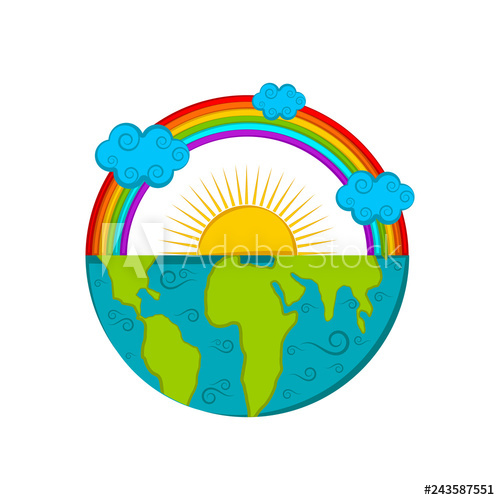 500x500 Half Earth With A Rainbow And Sun Vector Illustration Design