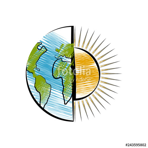500x500 Isolated Sketch Of A Half Earth With A Sun Vector Illustration