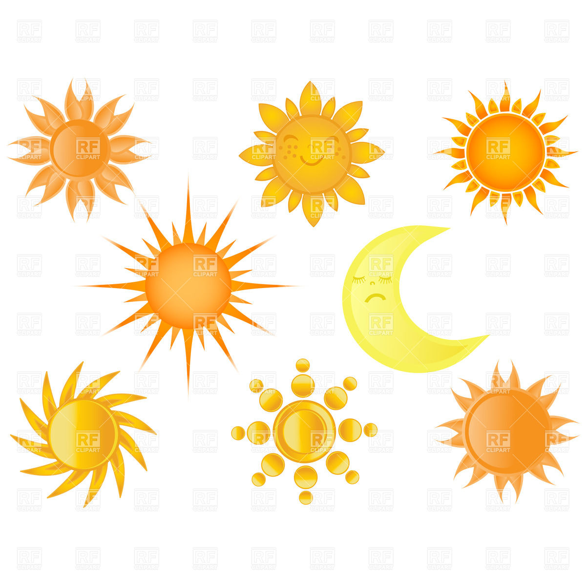 1200x1200 Collection Of Suns And Half Moon Vector Image Of Objects