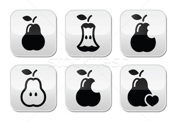 Pear, Pear Core, Bitten, Half Vector Buttons Vector Illustration 600x413 Pear, Pear Core, Bitten, Half Vector Buttons Vector Illustration