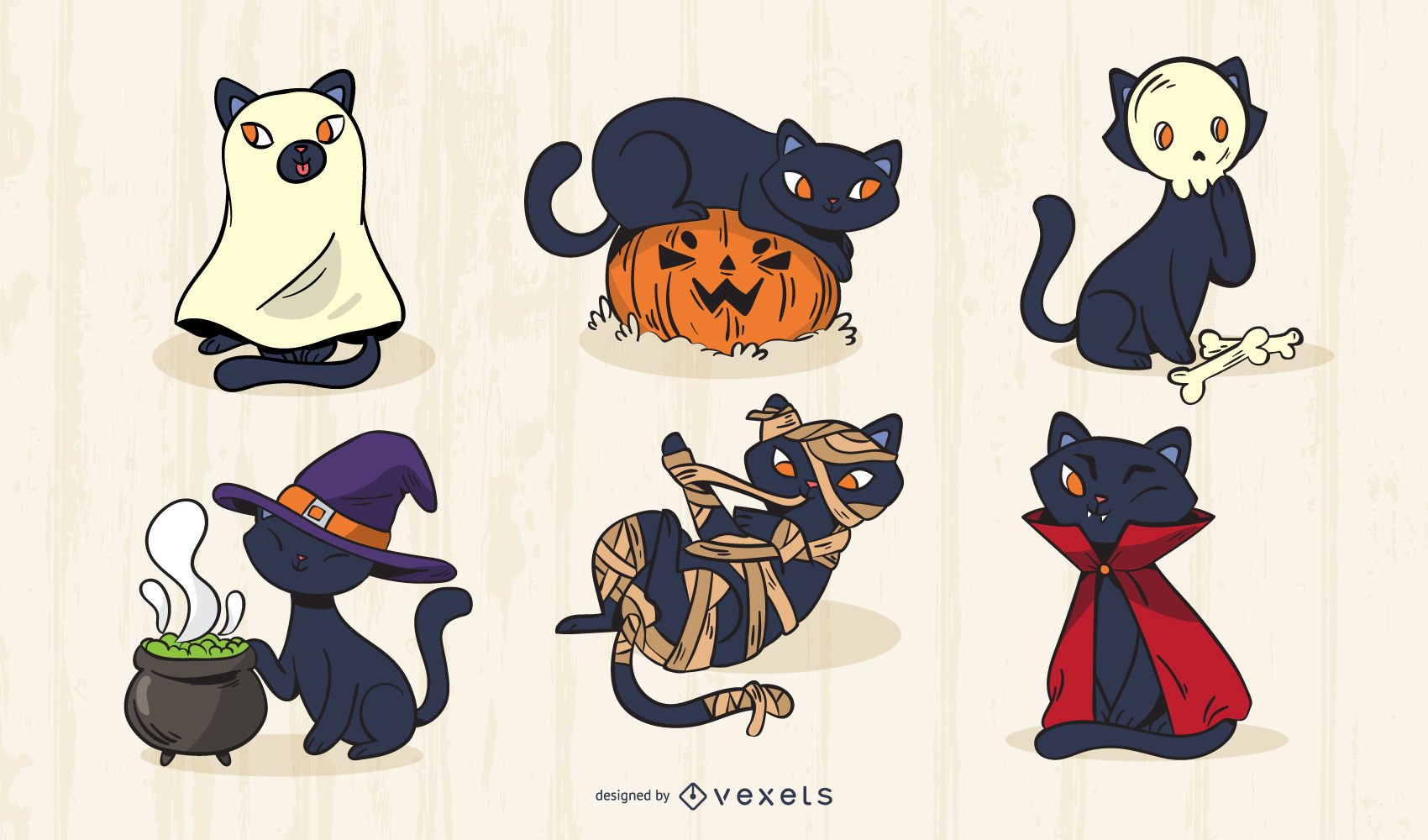 1700x1000 Halloween Cat Vector Set