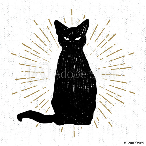 500x500 Hand Drawn Halloween Icon With A Textured Black Cat Vector