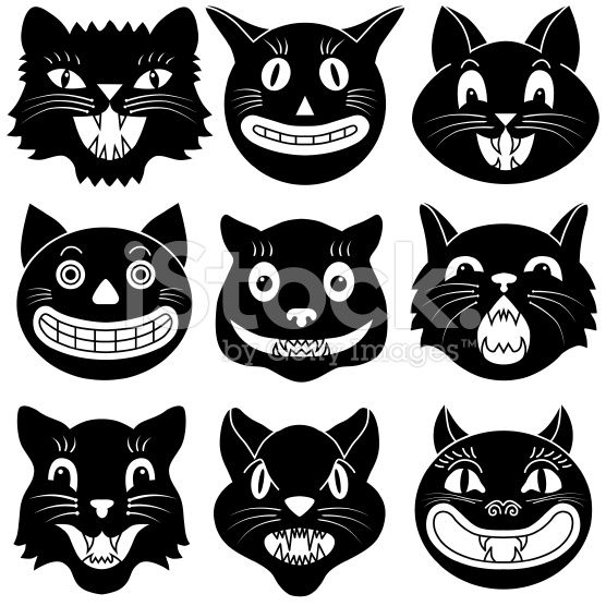 556x556 Vector Illustrations Of Halloween Cat Heads Halloween