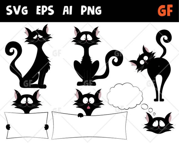 570x456 Black Cat Vector Clipart Cat Png Cat Clip Art Etsy