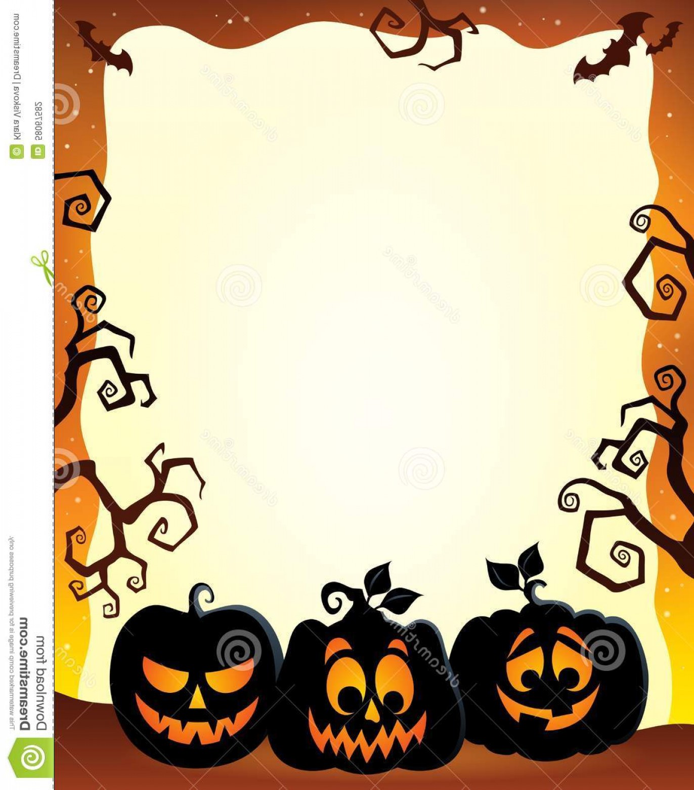 1372x1560 Stock Illustration Frame Halloween Pumpkin Silhouettes Vector
