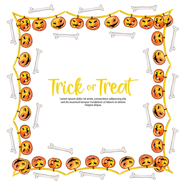 640x640 Watercolor Halloween Border Frame, Watercolor, Background, Party