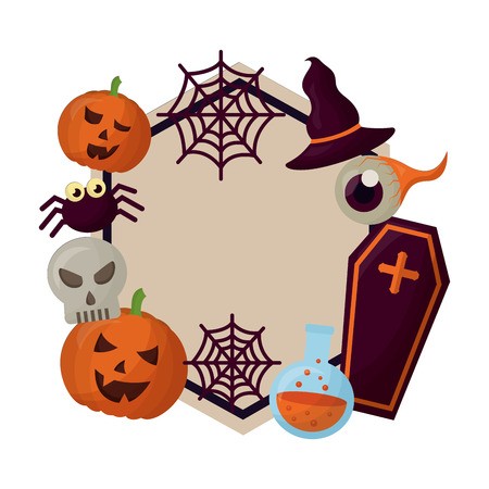 450x450 Happy Halloween Circular Frame Vector Illustration Design Royalty