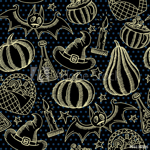 Vector Graphic Halloween Pattern Golden And Black, Hand Drawn 500x500 Vector Graphic Halloween Pattern Golden And Black, Hand Drawn