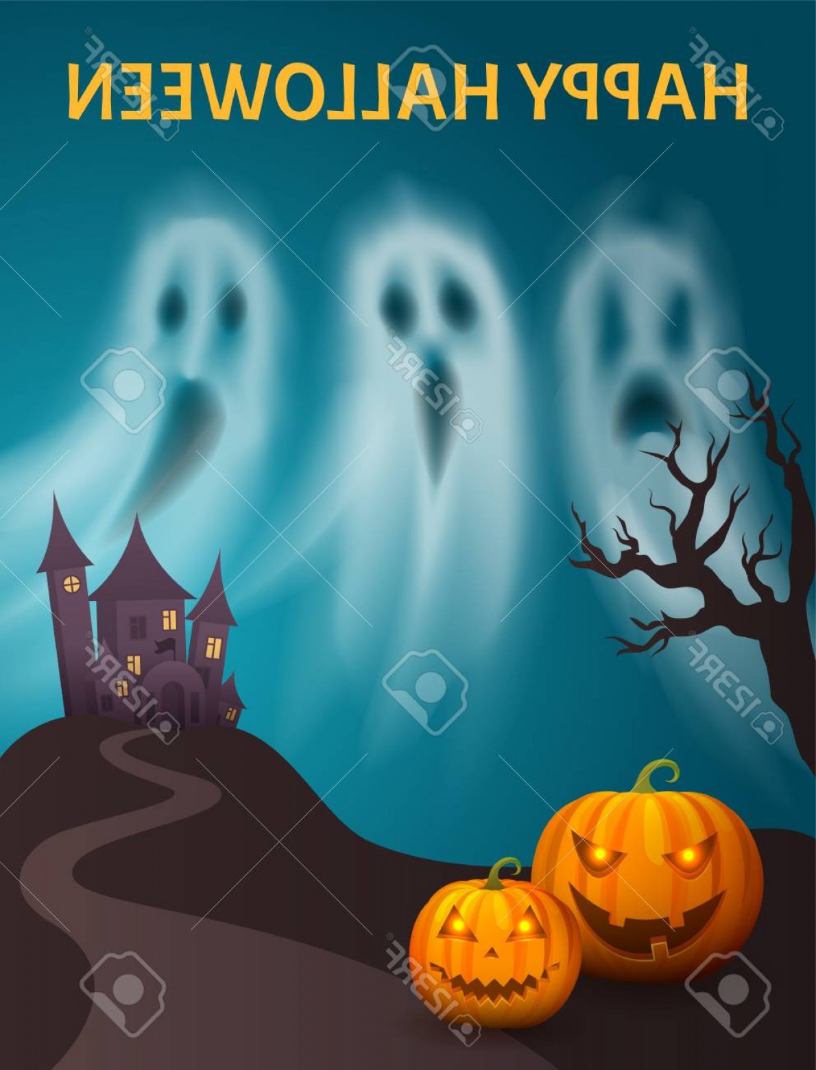 1190x1560 Photostock Vector Happy Halloween Spooky Castle Hill Poster Vector