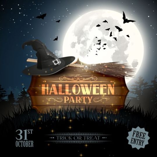 539x539 Halloween Party Poster With Wooden Labels Vector Free Download