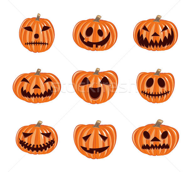 600x550 Halloween Pumpkin Vector Icons Set, Emotion Variation Vector