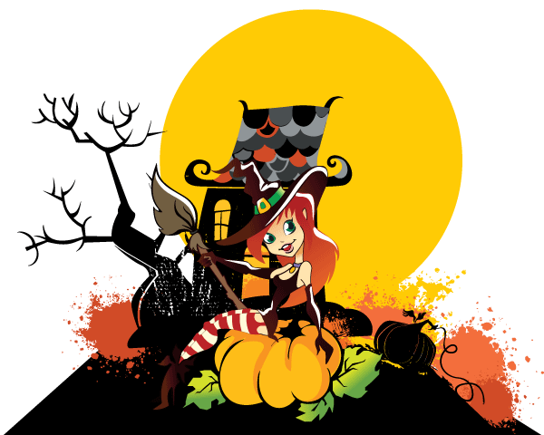 600x480 Happy Halloween Witch Girl With Pumpkin Vector Art Halloween
