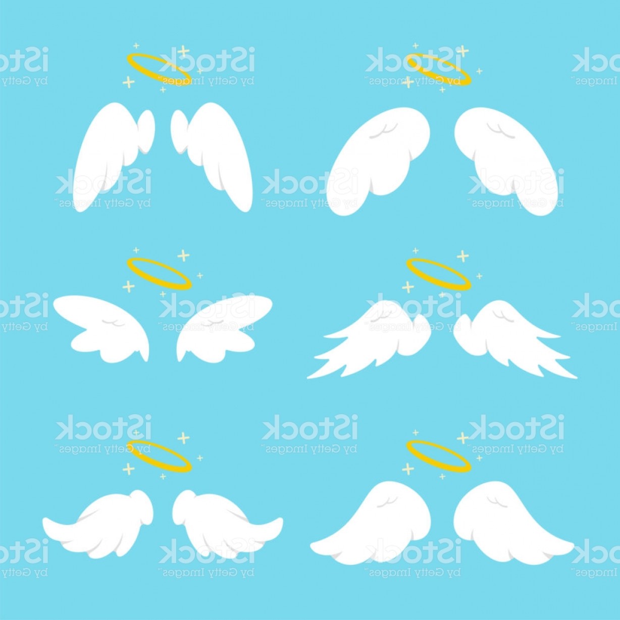 Cute Angel Wings With Halo Vector Cartoon Flat Icons Set Isolated 1228x1228 Cute Angel Wings With Halo Vector Cartoon Flat Icons Set Isolated
