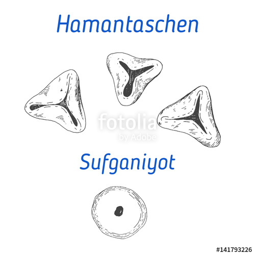 Hamantaschen And Sufganiyot Vector Illustration Hand Drawn Image 500x500 Hamantaschen And Sufganiyot Vector Illustration Hand Drawn Image