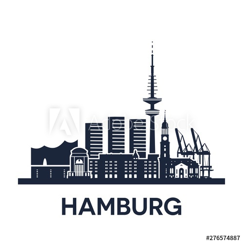 500x500 Hamburg City Skyline, Germany, Detailed Version, Solid Color