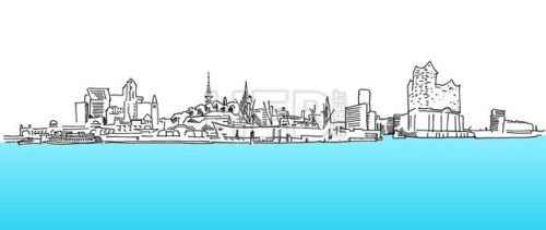 500x211 Hamburg Panorama Vector Sketch Blue Water