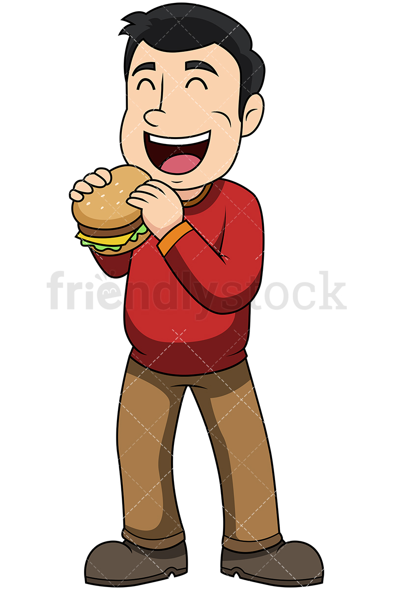 800x1200 Man Eating Hamburger Vector Cartoon Clipart