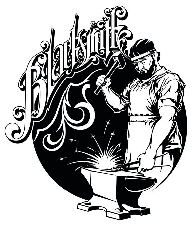 385x448 Blacksmith Hammer Hit Metal On The Anvil Vector Illustration