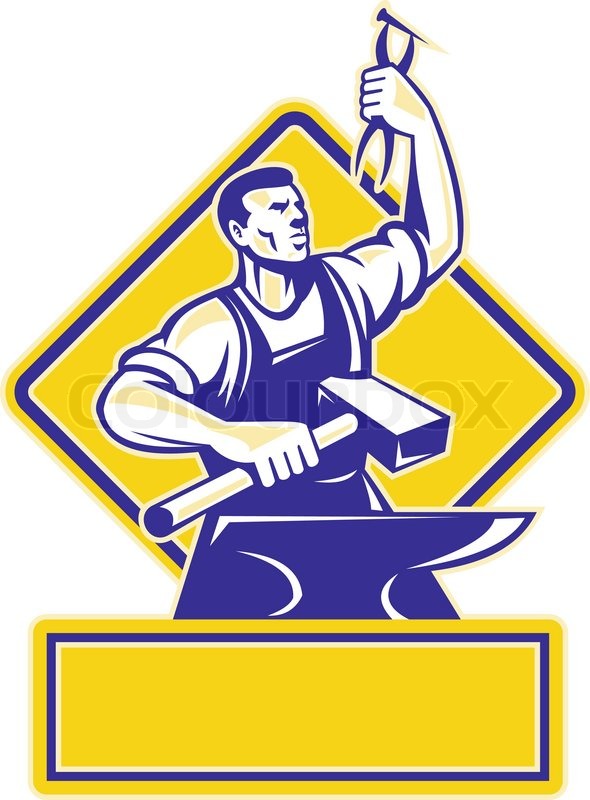 590x800 Blacksmith Holding Hammer With Anvil Stock Vector Colourbox