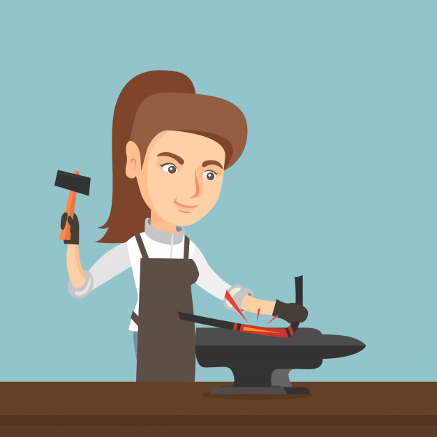 626x626 Blacksmith Working Metal With Hammer On The Anvil Vector