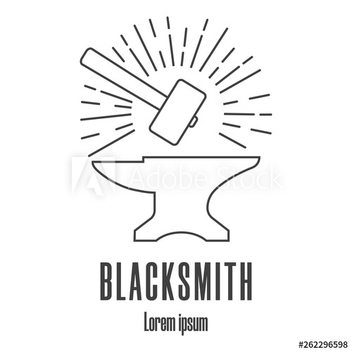 500x500 Line Style Icon Of A Hammer And Anvil Blacksmith, Repair Logo