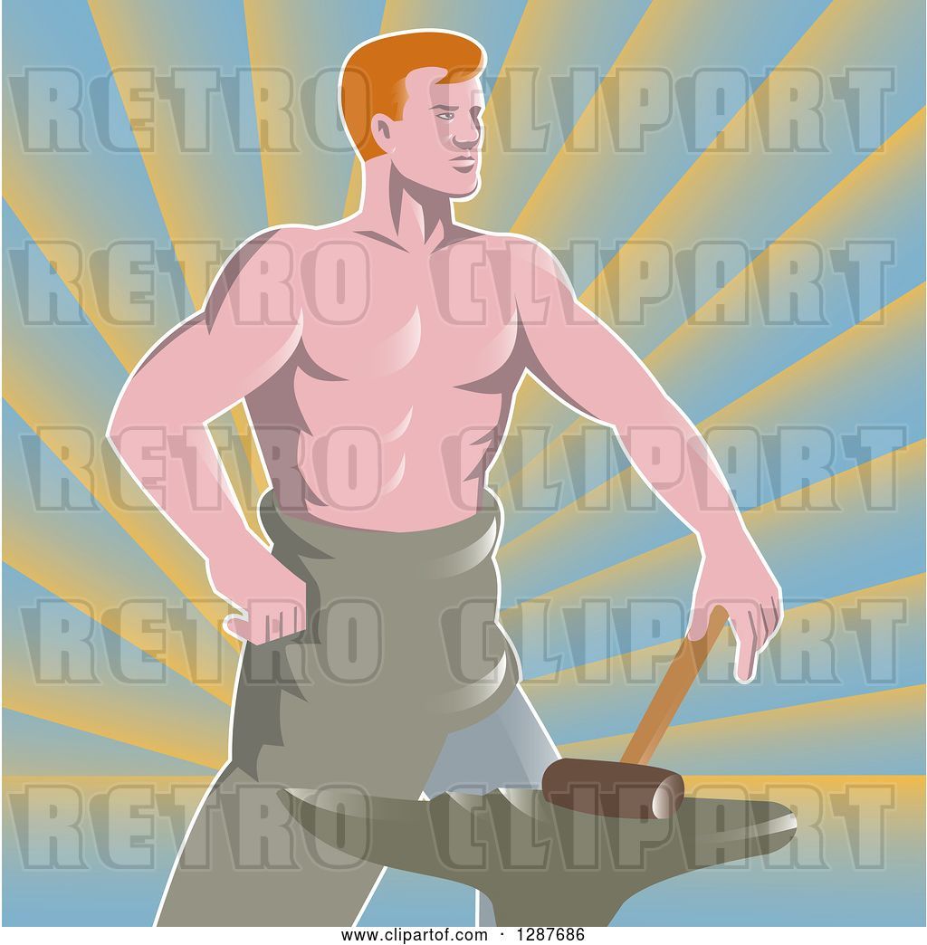 1024x1044 Vector Clip Art Of Retro Shirtless Muscular Blacksmith