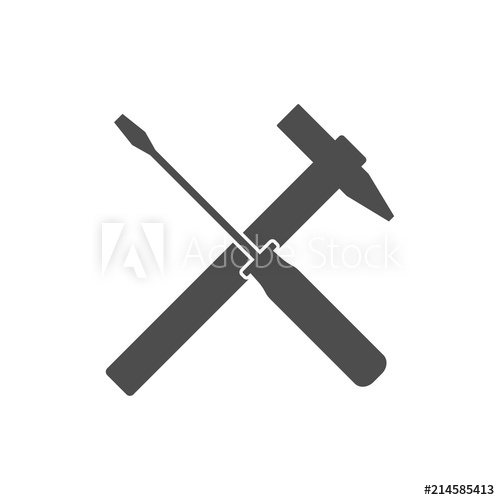 500x500 Screwdriver And Hammer Icon Vector Illustration, Flat Design
