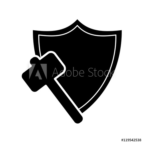 500x500 Flat Design Shield And Hammer Icon Vector Illustration