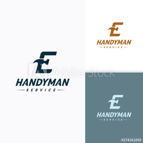 500x500 Handyman Services Logo Vector Design, Letter E Hammer Logo