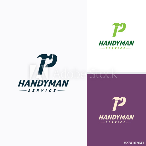 500x500 Handyman Services Logo Vector Design, Letter P Hammer Logo