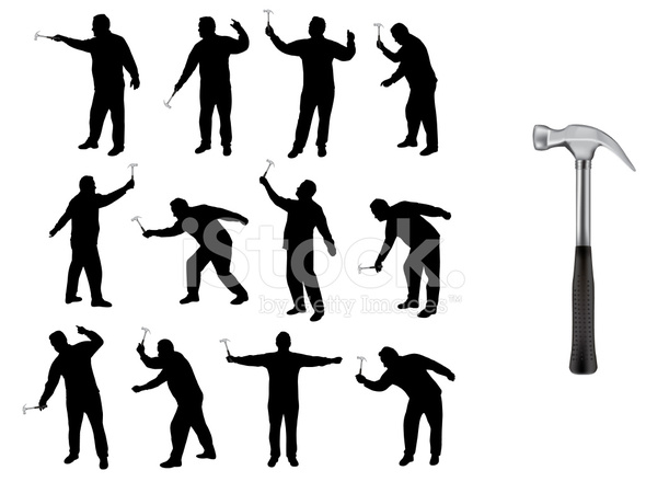 590x440 Man With A Hammer Silhouettes, Vector Format Stock Vector